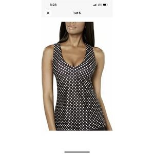 New! NIKE Womens Swim Tankini Top Black‎ White Polka Dot New Loose Fit Size XS